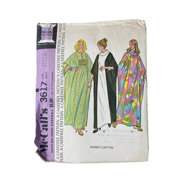 70s McCalls 3617 Caftan Dress Sewing Pattern Sizes Small Vintage 1973 CUT - Picture 1 of 7